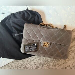 Chanel Gray Quilted Leather Shoulder Bag